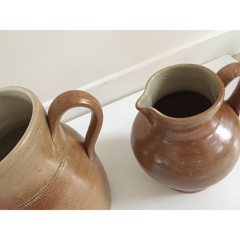 Set of 3 vintage jugs in enamelled Gres