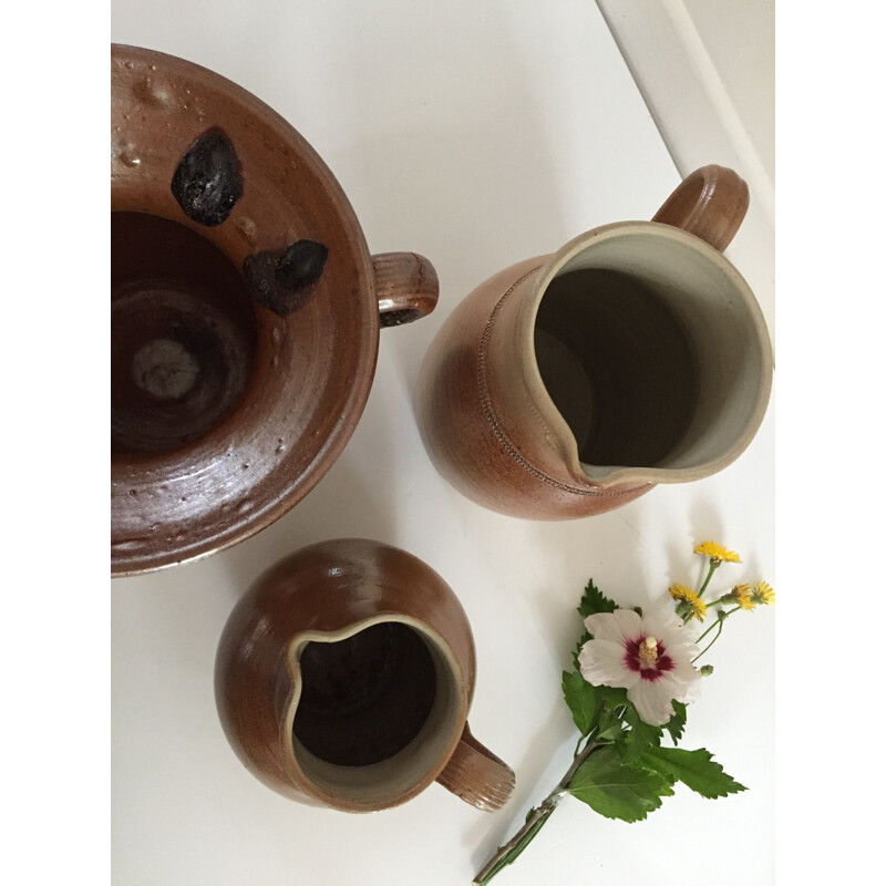 Set of 3 vintage jugs in enamelled Gres