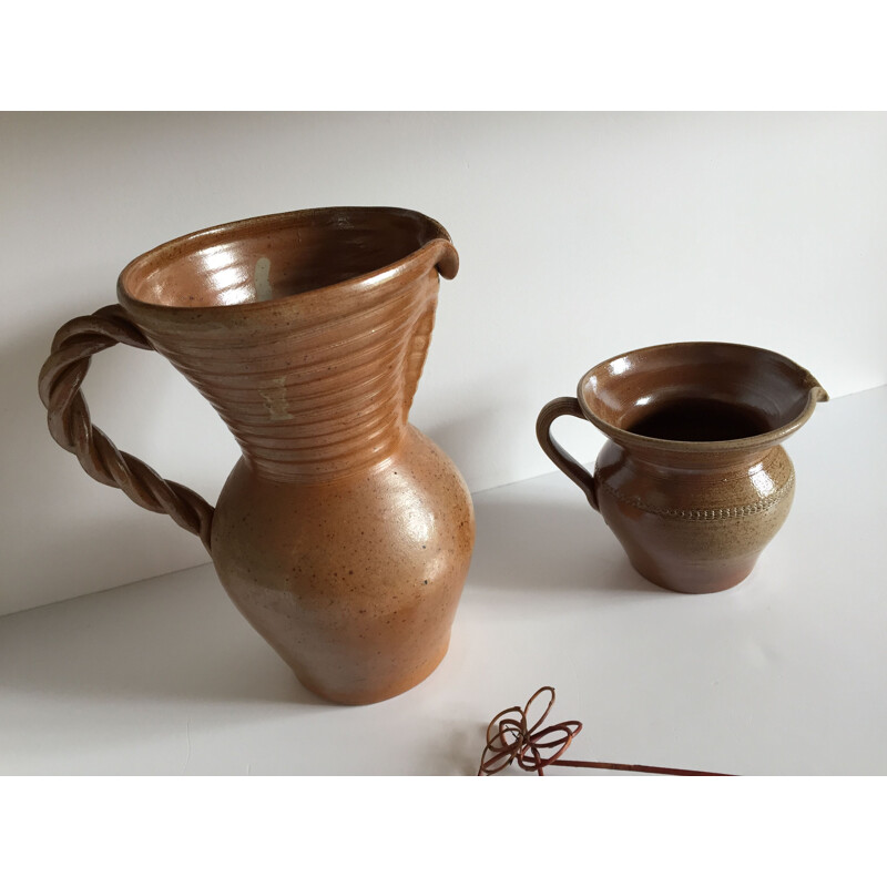 Set of 2 vintage pitchers in enamelled gres