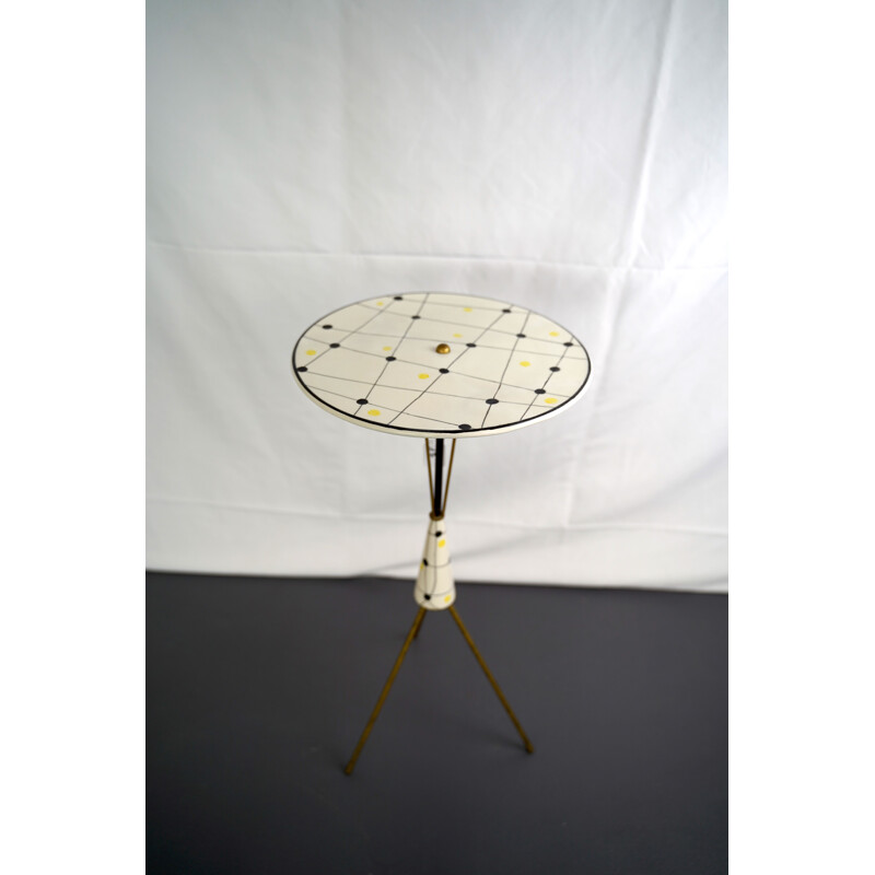 Vintage ceramic and brass tripod coffee table by Alfa Ceramiche Italy 1950