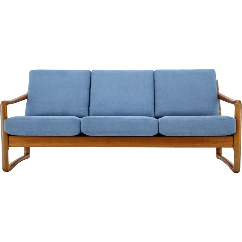 Vintage teak 3 seater blue sofa, Denmark, 1960 