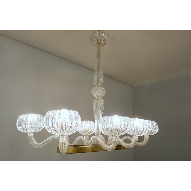 Vintage chandelier by Ercole Barovier Murano 8 Luminous Arms 1930