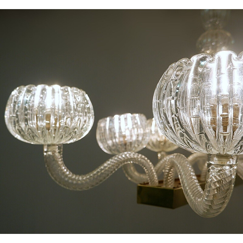 Vintage chandelier by Ercole Barovier Murano 8 Luminous Arms 1930