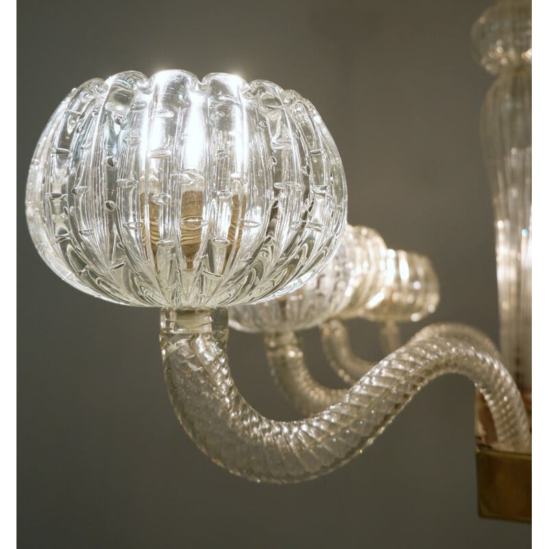 Vintage chandelier by Ercole Barovier Murano 8 Luminous Arms 1930