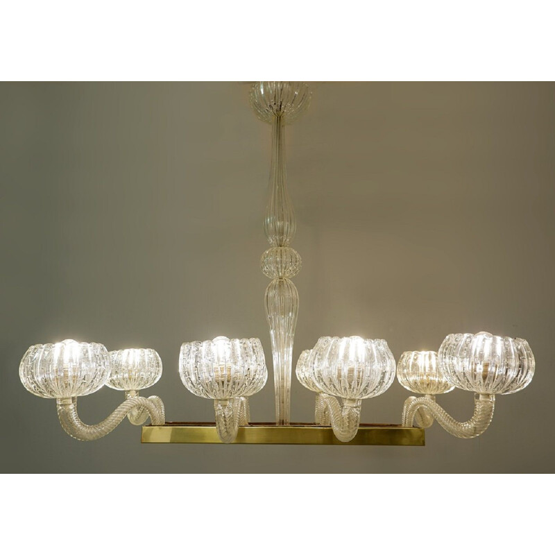 Vintage chandelier by Ercole Barovier Murano 8 Luminous Arms 1930