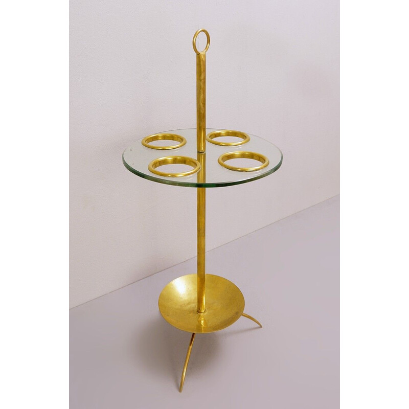 Vintage brass and glass tripod umbrella stand Italian 