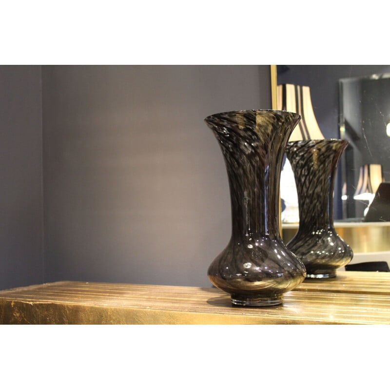 Vase vintage en verre de Murano noir italie 1960