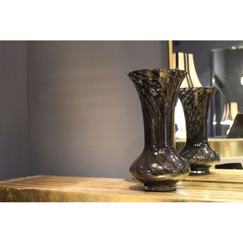 Vintage Black Murano Glass Vase italy 1960s