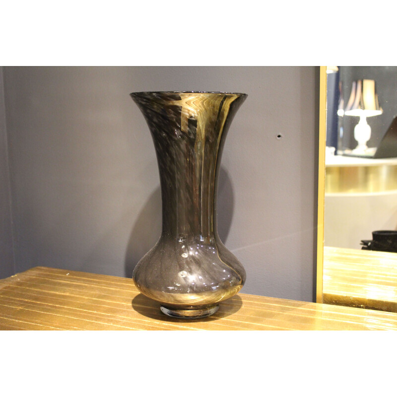 Vintage vaso de vidro Murano preto Itália 1960
