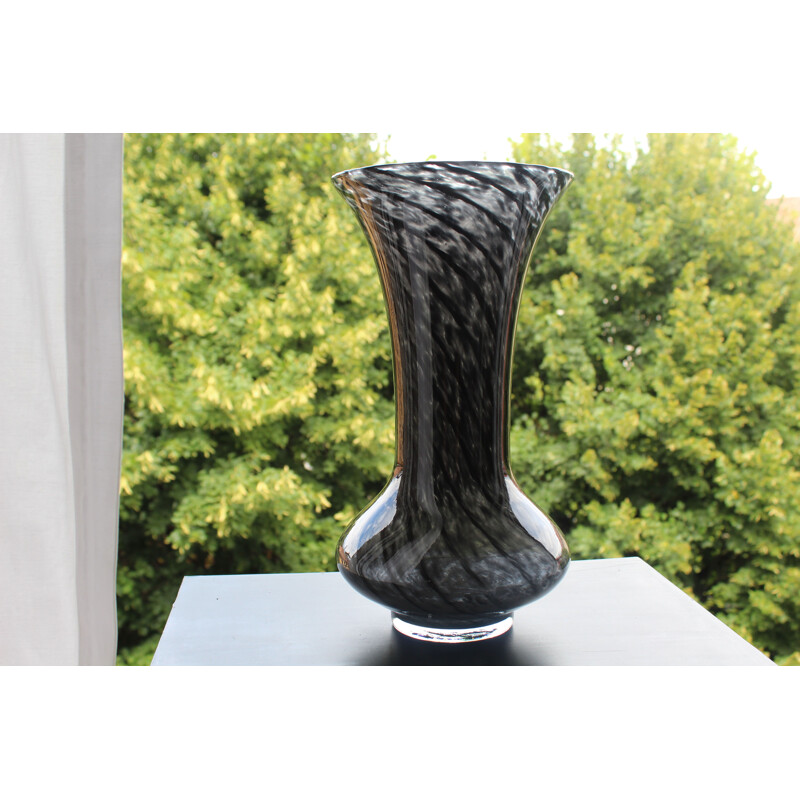 Vaso vintage in vetro di Murano nero Italia 1960