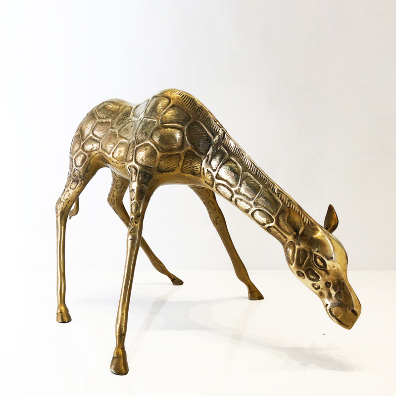 Vintage Large sculpture zoomorphic giraffe in solid brass France 1970s