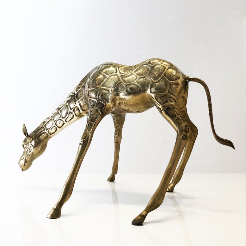 Vintage Large sculpture zoomorphic giraffe in solid brass France 1970s