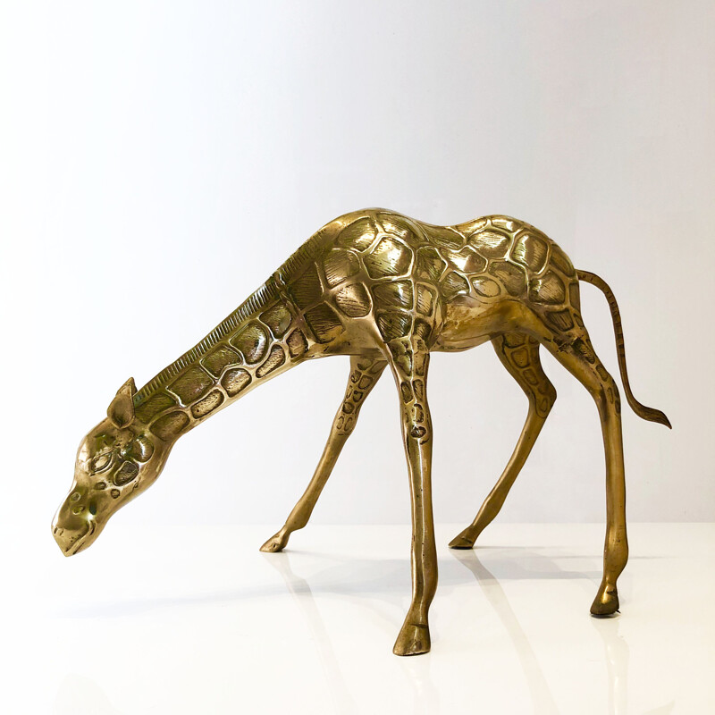 Vintage Large sculpture zoomorphic giraffe in solid brass France 1970s