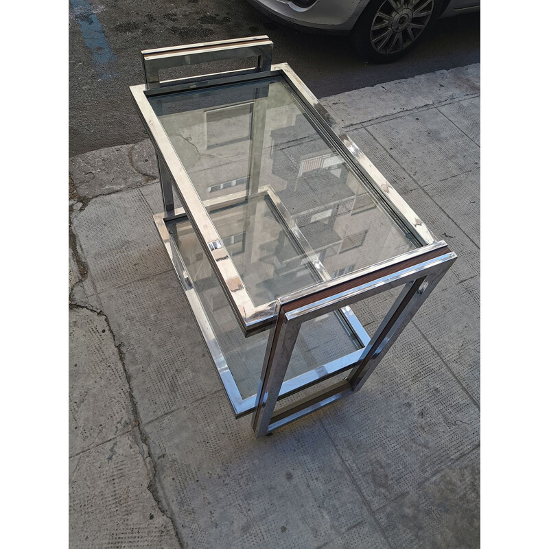 Vintage Bar trolley in steel and glass 1970s