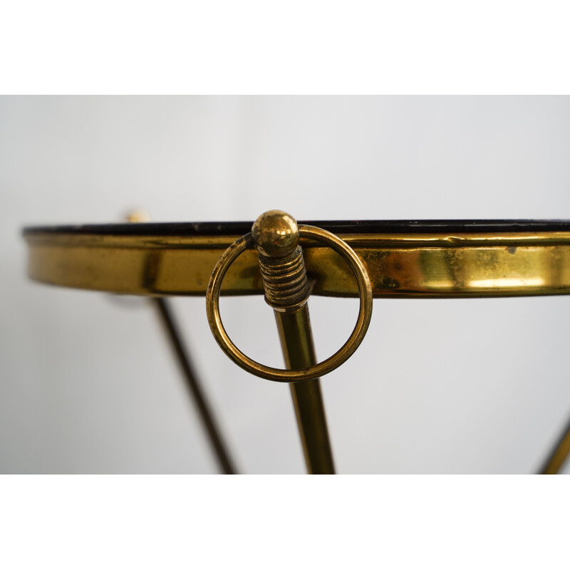 Vintage Small brass and wood tripod coffee table Italy 1950s