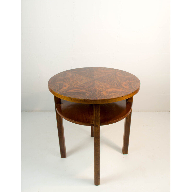 Vintage Round Coffee Table with Walnut Veneer by Jindrich Halabala 1930s