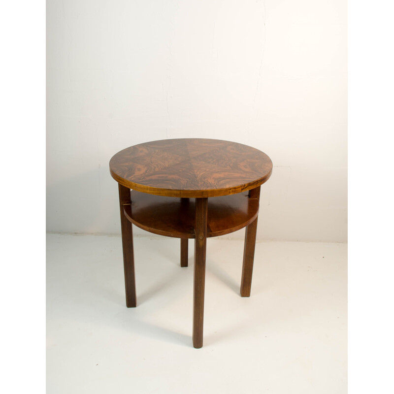 Vintage Round Coffee Table with Walnut Veneer by Jindrich Halabala 1930s