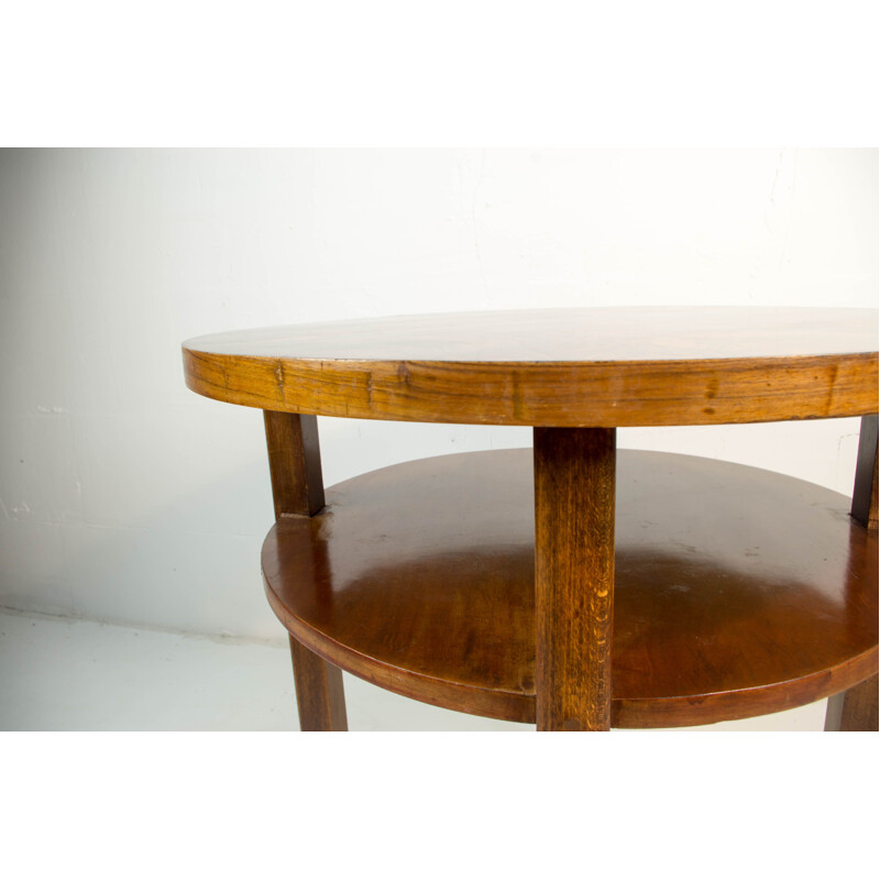 Vintage Round Coffee Table with Walnut Veneer by Jindrich Halabala 1930s