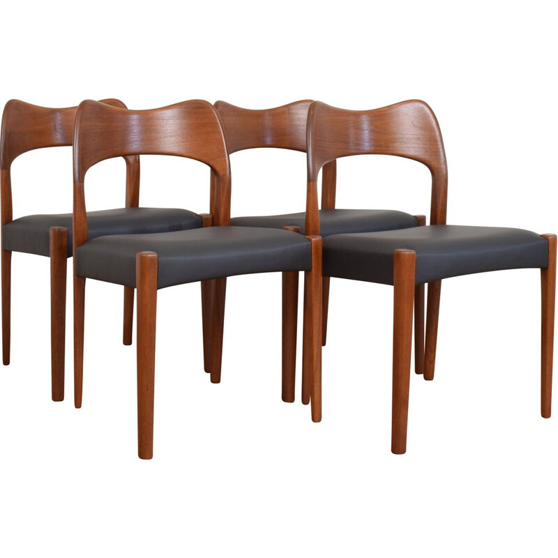 Lot de 4 chaises à manger vintage en teck par Arne Hovmand-Olsen pour Mogens Kold 1960s