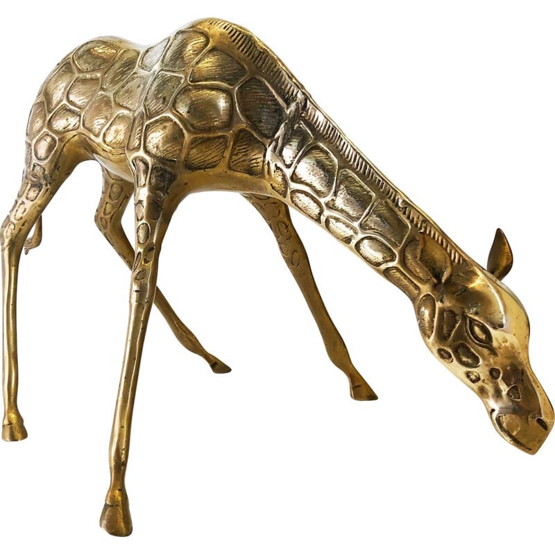 Vintage Large sculpture zoomorphic giraffe in solid brass France 1970s