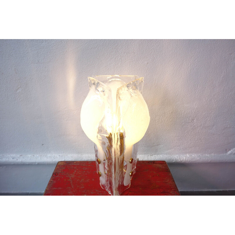 Vintage J. T. Kalmar Three-Petal Icicle Flower Melting Glass Table Lamp 1960s