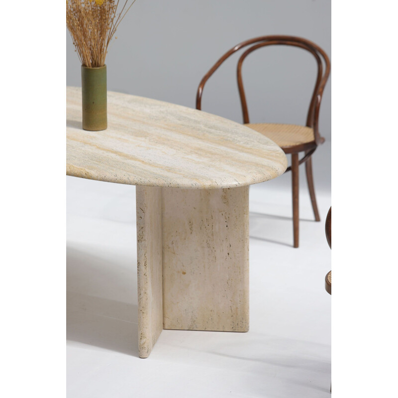 Vintage oval dining table in light travertine 1970s