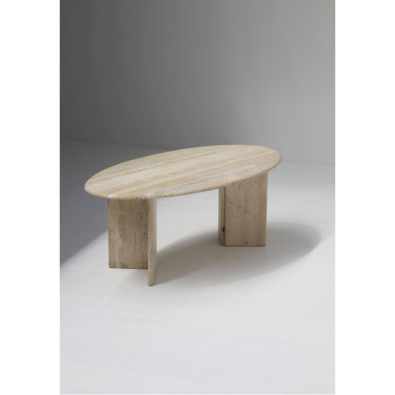 Vintage oval dining table in light travertine 1970s