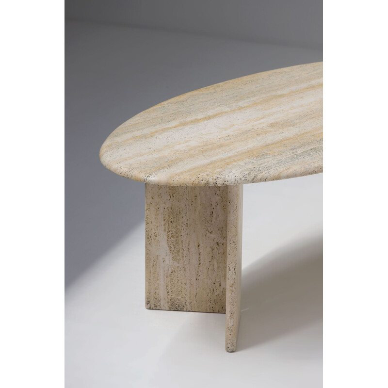 Vintage oval dining table in light travertine 1970s