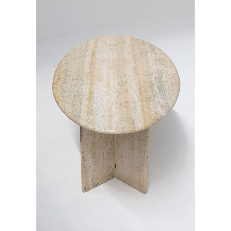 Vintage oval dining table in light travertine 1970s