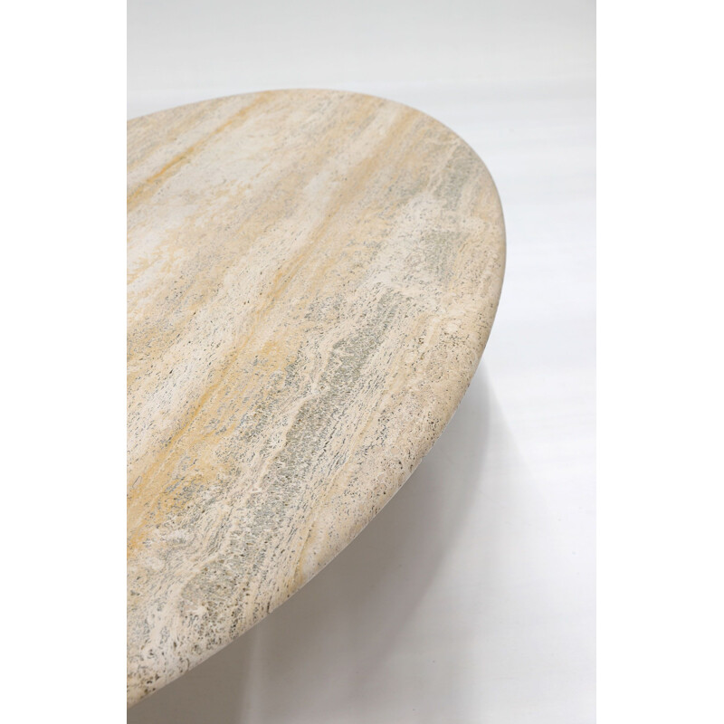 Vintage oval dining table in light travertine 1970s