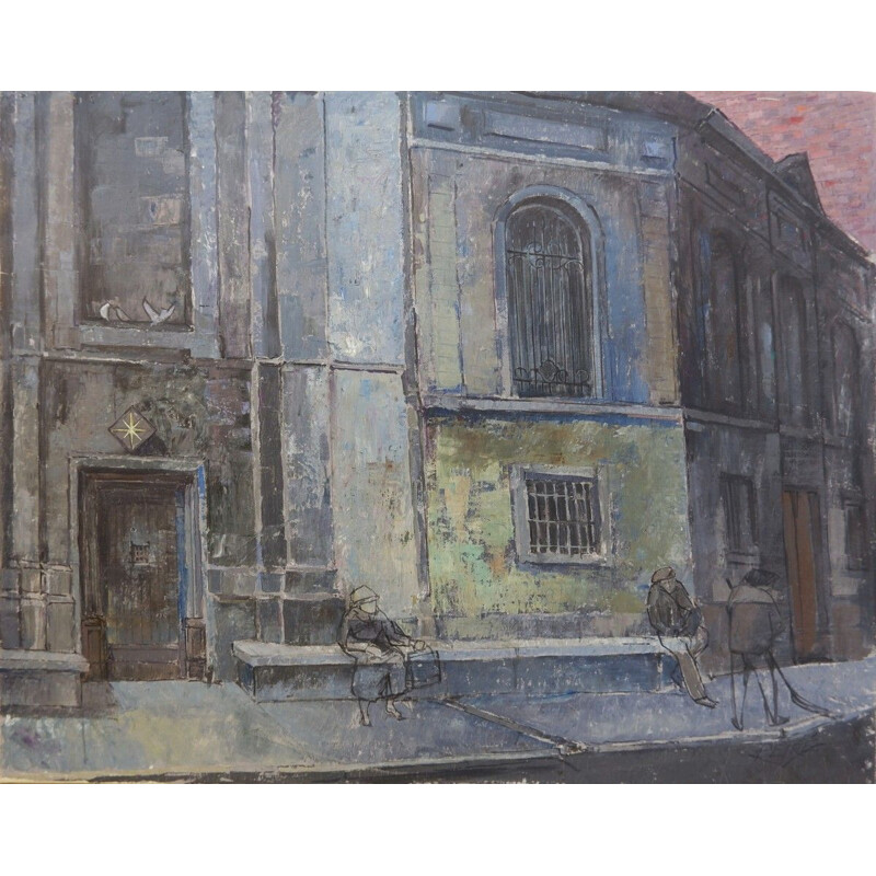 Vintage Brussels Street Scene Painting On Canvas Victor Petré Belgium 1960