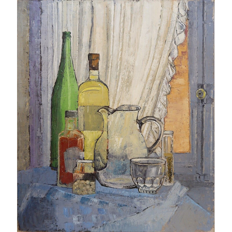 Vintage still life painting on canvas by Victor Petré, Belgium 1960