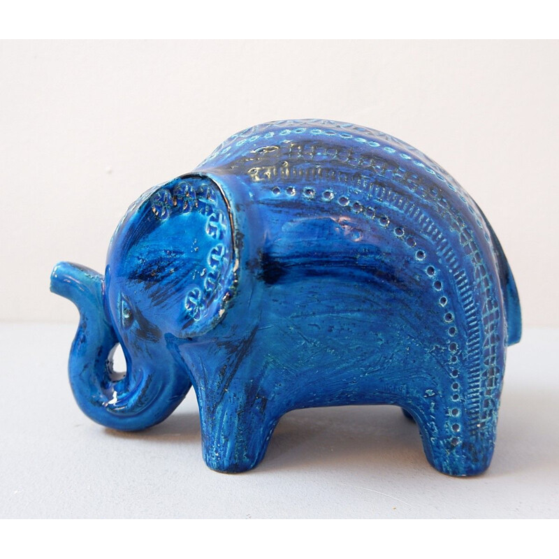 Vintage Elephant figurine Bitossi Rimini Blu ceramic by Aldo Londi