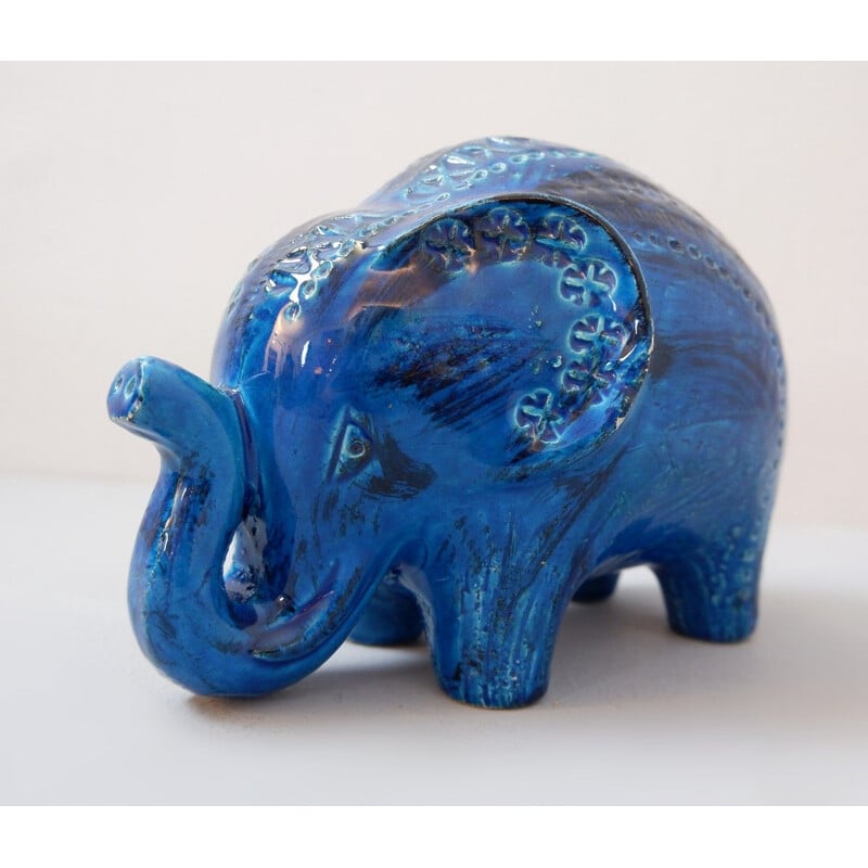 Vintage Elephant figurine Bitossi Rimini Blu ceramic by Aldo Londi