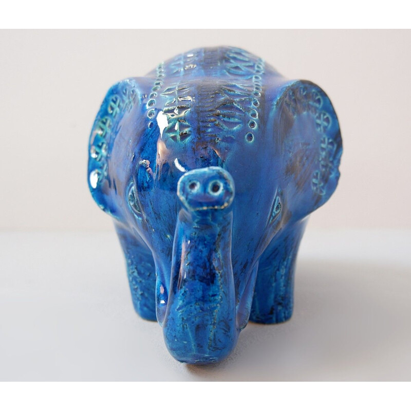 Figurine éléphant vintage Bitossi Rimini en céramique Blu d'Aldo Londi