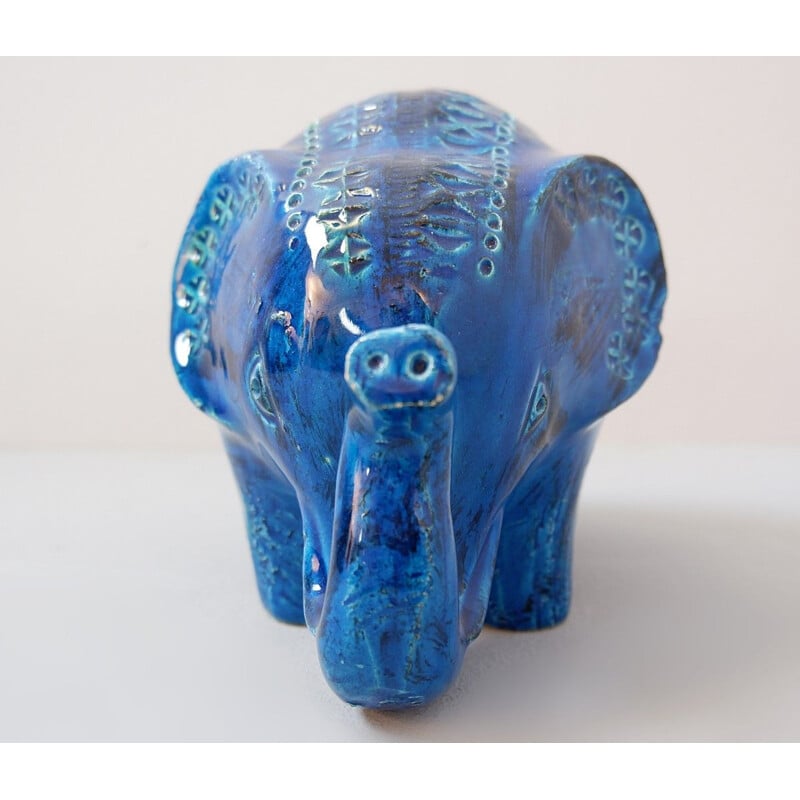 Vintage Elephant figurine Bitossi Rimini Blu ceramic by Aldo Londi