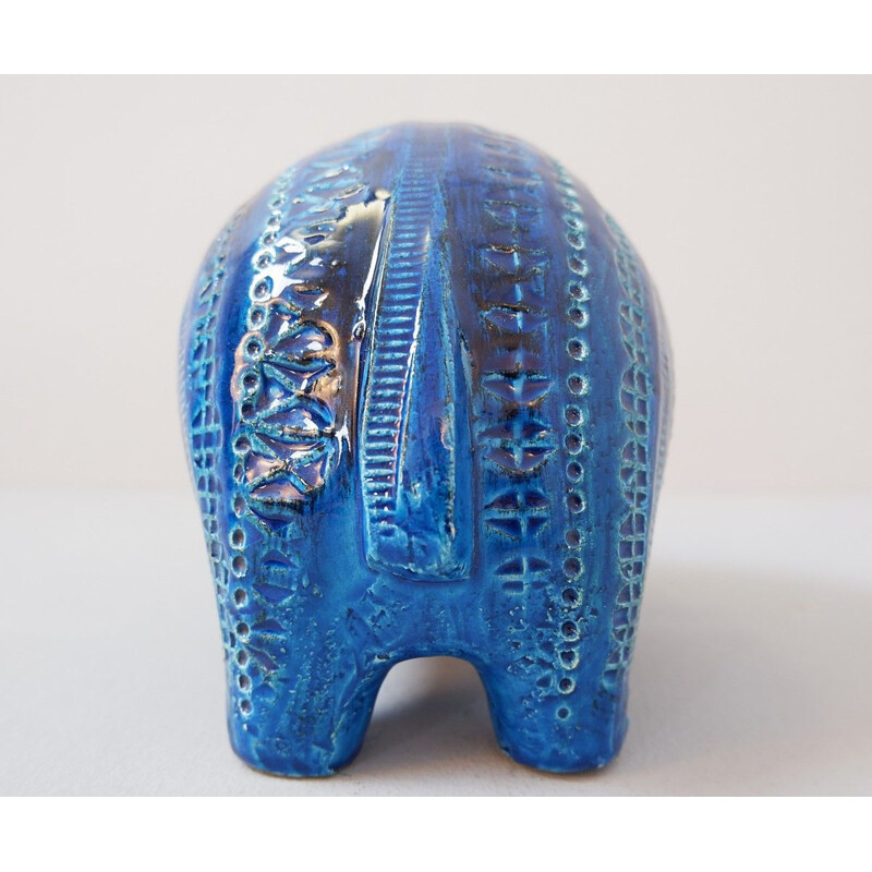 Figurine éléphant vintage Bitossi Rimini en céramique Blu d'Aldo Londi