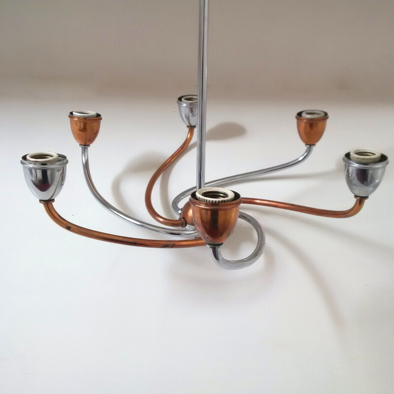 Italian chandelier in copper and chrome - 1930s
