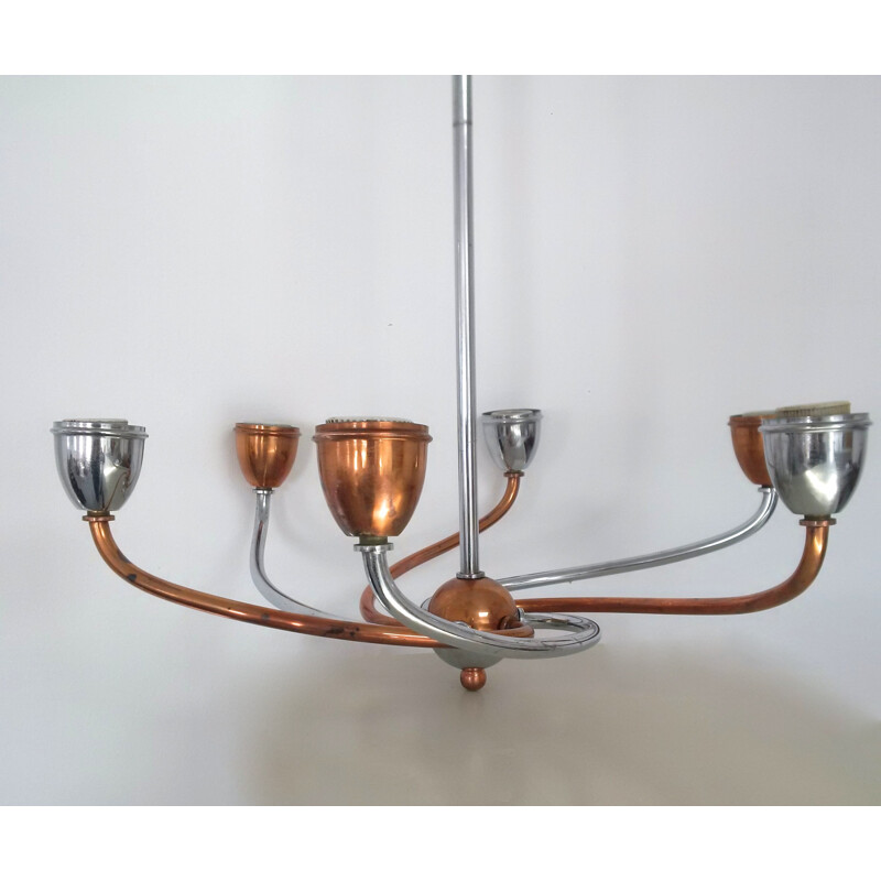 Italian chandelier in copper and chrome - 1930s