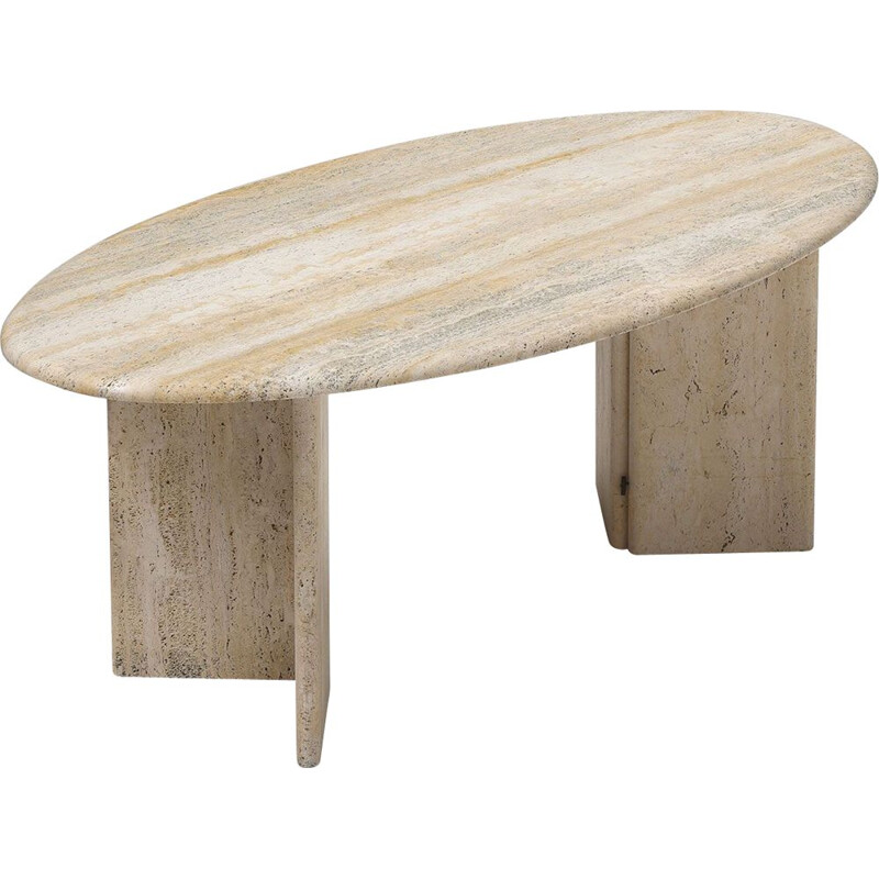 Vintage oval dining table in light travertine 1970s