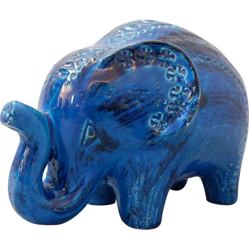 Figurine éléphant vintage Bitossi Rimini en céramique Blu d'Aldo Londi