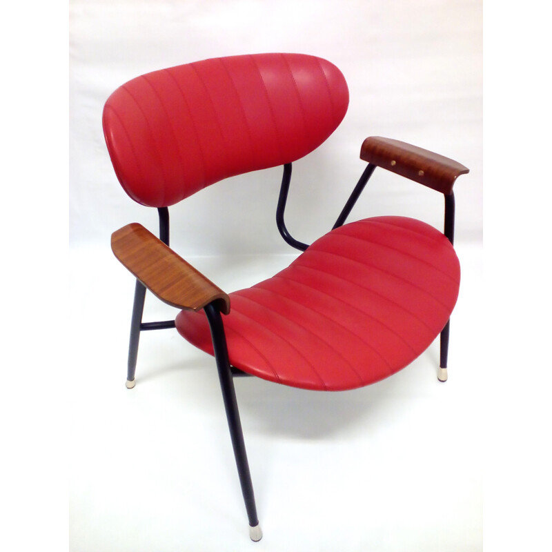 Pair of Rima armchairs in red leatherette, Gastone RINALDI - 1960s