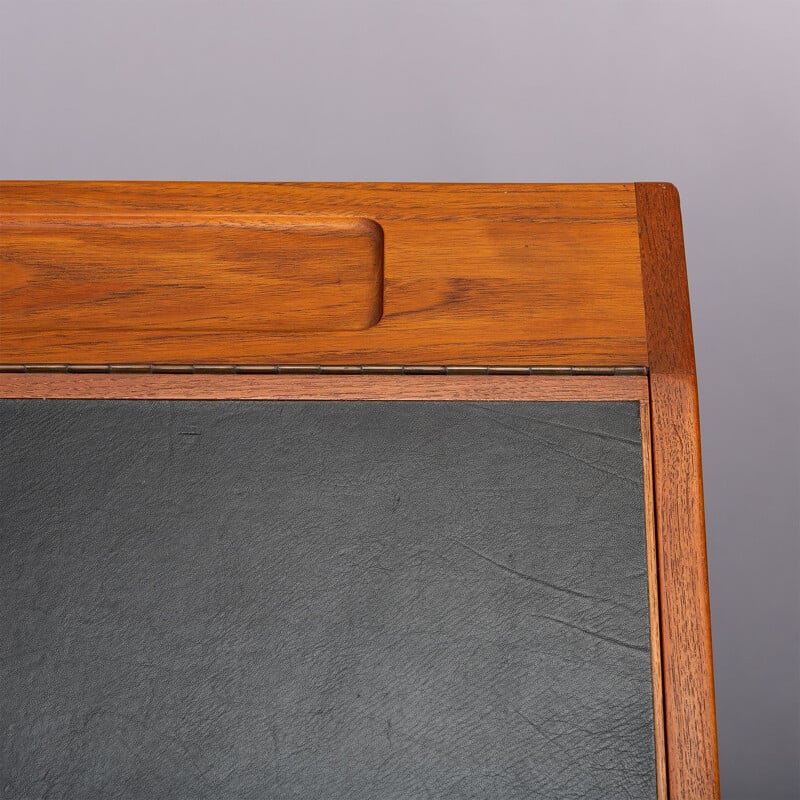 Vintage High Desk in Teak with Black Leather by Svend Langkilde for Langkilde Møbler, 1960