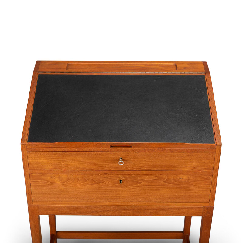 Vintage High Desk in Teak with Black Leather by Svend Langkilde for Langkilde Møbler, 1960