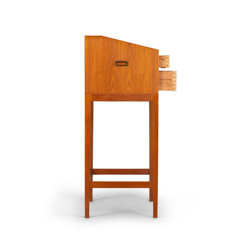 Bureau haut vintage en teck avec cuir noir par Svend Langkilde pour Langkilde Møbler, 1960