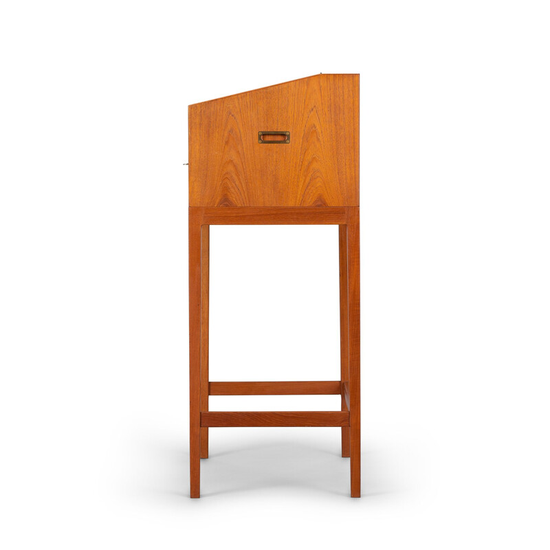 Vintage High Desk in Teak with Black Leather by Svend Langkilde for Langkilde Møbler, 1960