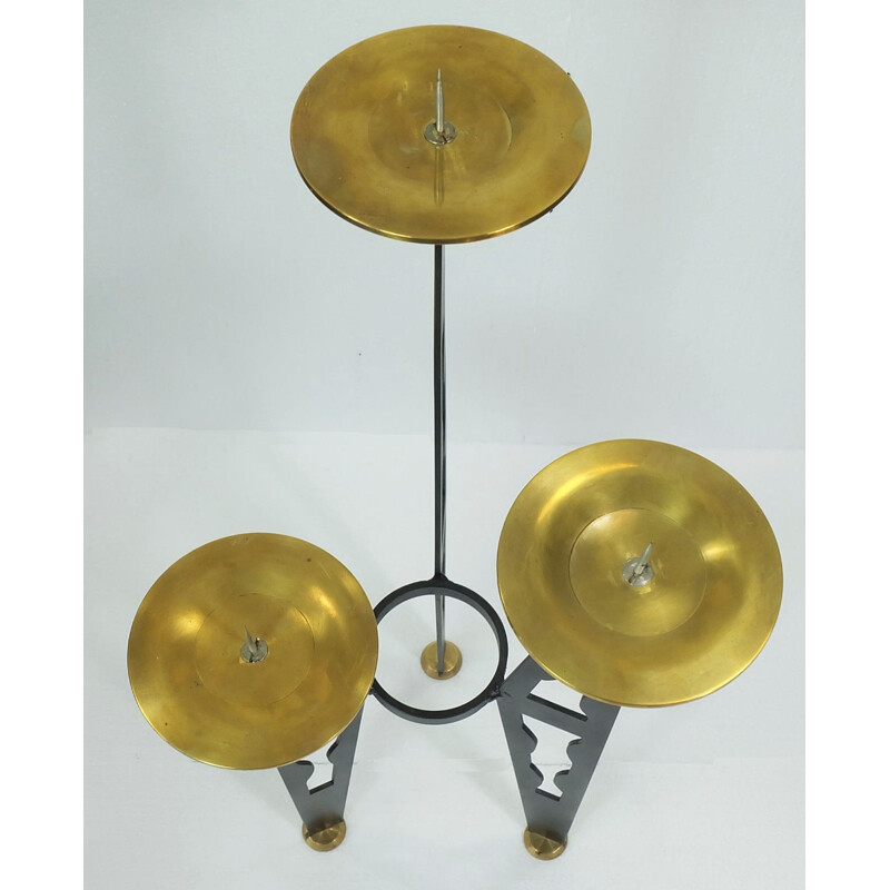 3-arm candle holder in brass and metal - 1960s