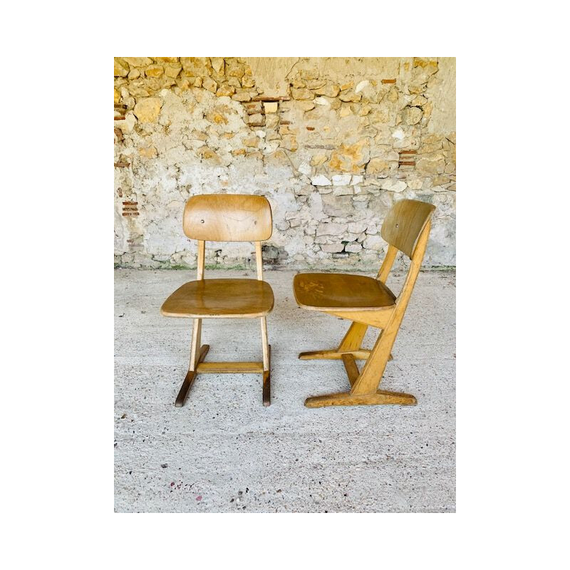 Pair of children's vintage school chairs by Casala