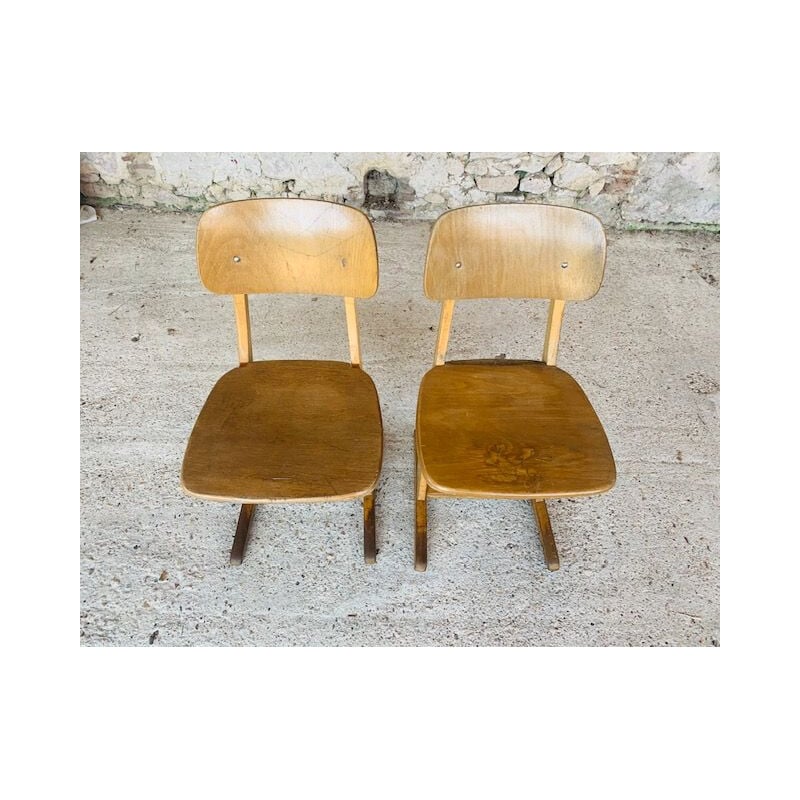 Pair of children's vintage school chairs by Casala