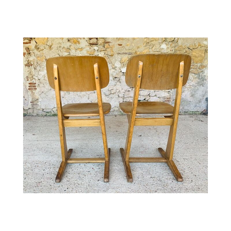 Pair of children's vintage school chairs by Casala